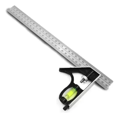 Esquadro Combinado com Regua e Nivel Inox Regulavel 300mm
