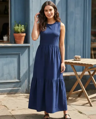 Vestido Longo Feminino Regata Três Marias Algodão Soltinho Azul-marinho