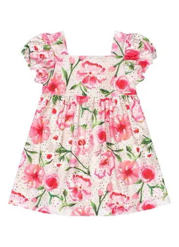 Vestido Floral em Laise para Bebê Off White