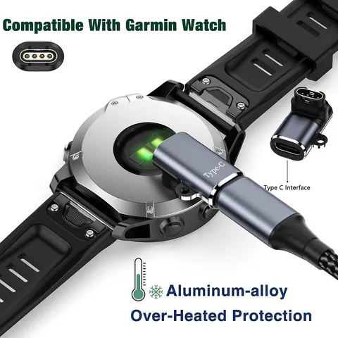Adaptador de Carregador Tipo C para Smartwatch Garmin Fenix 8 7 7S 7X 6S 6 Forerunner 955 965 970 740 Instinct 3 2 2X 2S e Quatix