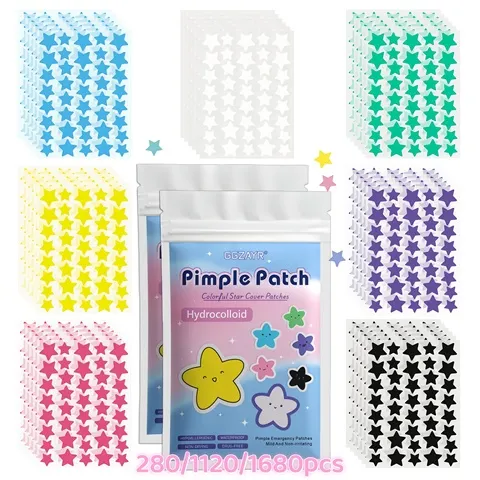 280/1120/1680pcs remendos de espinhas de estrelas de sete cores – pontos hidrocolóides invisíveis para cuidados com a pele divertidos e suaves