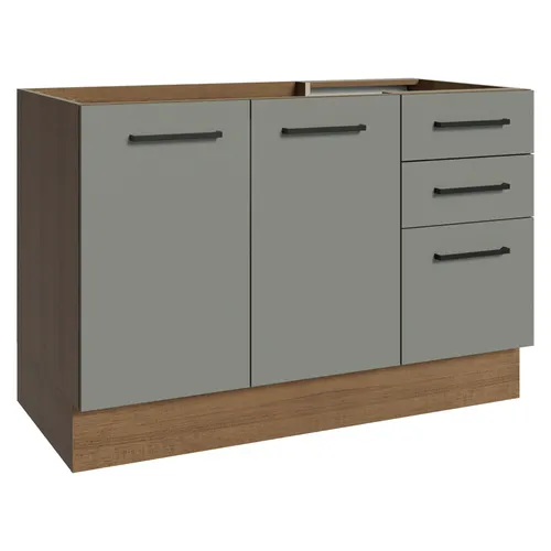Balcão Gabinete de Pia Madesa Agata 2 Portas e 3 Gavetas (Sem Tampo e Pia) Rustic/Cinza