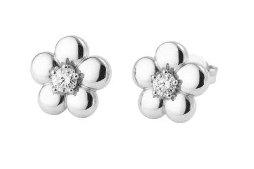 Brinco em Prata de Lei 1 cm Flor Lisa com Zircônias