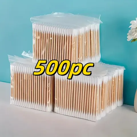 500pcs cotonetes de algodão de ponta dupla de bambu - suaves para orelhas e maquiagem, sem perfume