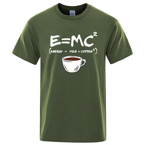 Camiseta masculina de verão, mistura de algodão, casual, engraçada, energia = leite + café, estampa masculina, solta, gola redonda, manga curta, camisetas masculinas