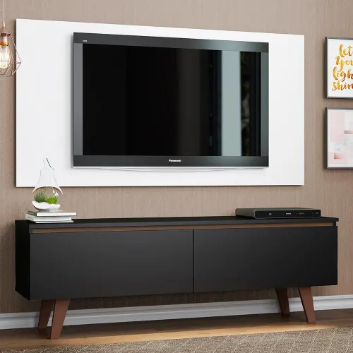 Rack Madesa Le Mans e Painel para TV até 55 Polegadas 2 Portas Preto/Branco
