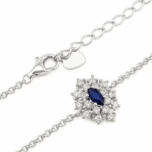 Pulseira 19 cm Prata Navete com Zircônia Safira
