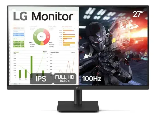 Monitor PC Gamer LG 27” - IPS, 100Hz Full HD, HDMI 2x, Preto-27MS500