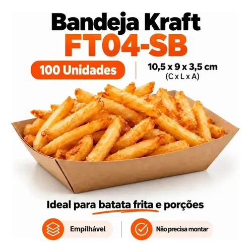 100 Bandejas Kraft Barca Canoa Descartável Petisqueira Festa (10,5x9x3,5cm)