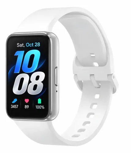 Samsung Galaxy Fit3 Smartwatch Tela Amoled 1.6 Bluetooth Monitor Cardíaco Bateria Longa Duração Resistente à Água Cor Prata Branco Prateado