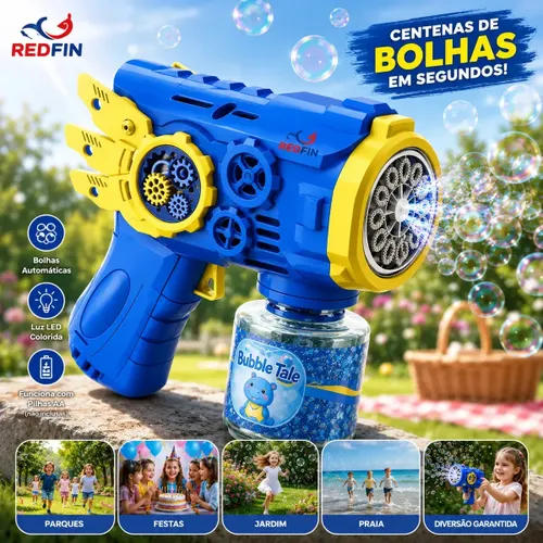 Pistola Lança Bolhas de Sabão Automática Azul com Luz para Crianças