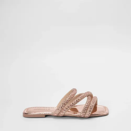 Rasteira Feminina Gabriela Multitiras Detalhe Strass Rose Gold