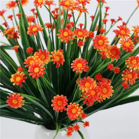 3 peças de Buquê de Margaridas de Plástico Resistente a UV, Flores Artificiais, Agrupamento de Flores Sintéticas para Decoração de Ambientes Externos, Casa, Hotel e Escritório