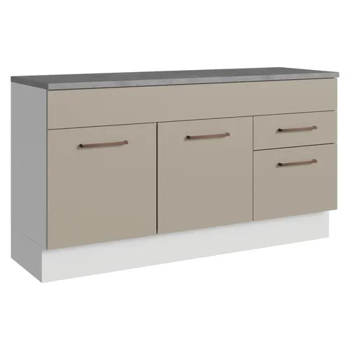 Balcão Gabinete 150 cm 2 Gavetas 2 Portas (Com Tampo) Branco/Crema Agata Madesa