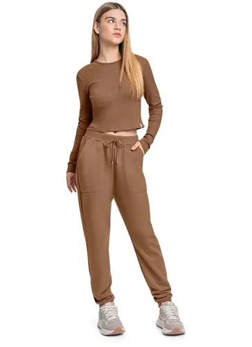 Blusa Cropped Juvenil em Ribana Canelada (Marrom) Gloss