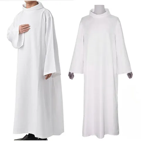 Túnica de clérigo com gola alta e mangas compridas, vestuário litúrgico para altar, igreja, bruxo, padre, coro, adoração, fantasia de Halloween
