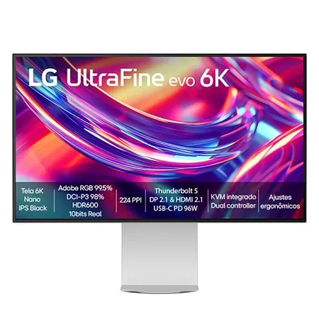 LG UltraFine™ Evo 6K Nano IPS Black 32" 32U990A-W, Thunderbolt™ 5 96W PD, Adobe RGB 99.5%, DisplayHDR™600, DCI-P3 98%(Typ.), USB-C, DP 2.1, KVM integrado. - 32U990A-S