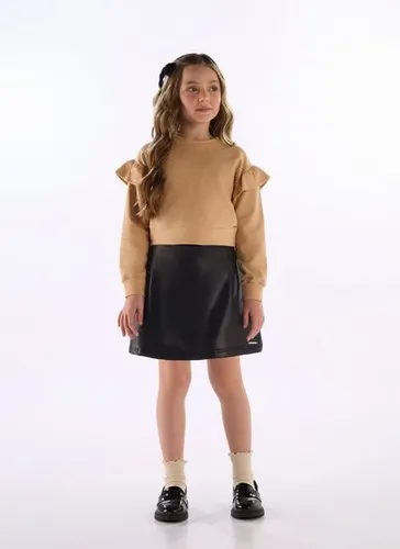 Blusão infantil com babado e strass Marrom