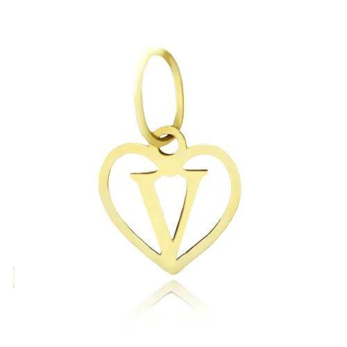 Pingente Letra Coração "V"  1cm em Ouro 18K