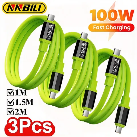 NNBILI, conjunto de 3 cabos USB-C para USB-C de 100 W, carregador rápido para telemóvel, cabo de dados para iPhone, Xiaomi, Huawei, cabo de carregamento rápido USB-C.