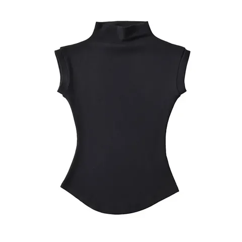 Mulheres verão sexy gola alta sem mangas camisetas topos sólido fino ajuste pullovers causal camisetas femininas streetwear básico camisetas
