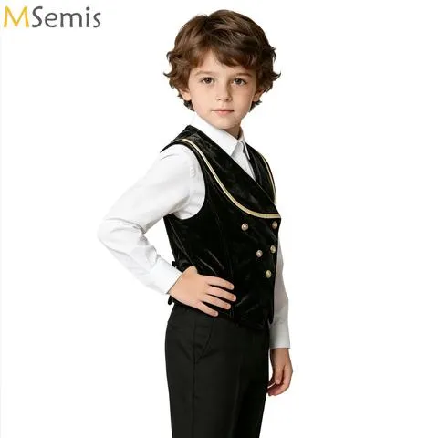 Colete de veludo medieval renascentista vitoriano para meninos, fantasia de Halloween, carnaval, vampiro, cosplay, estilo steampunk gótico