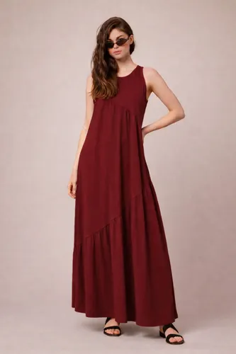 Vestido Longo Feminino Soltinho malha algodão Aveloz Bordô