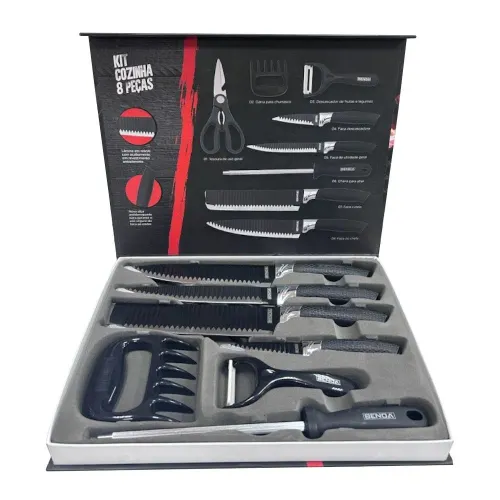 Conjunto de Facas Benoá Linha Kitchen 8 Peças Preto