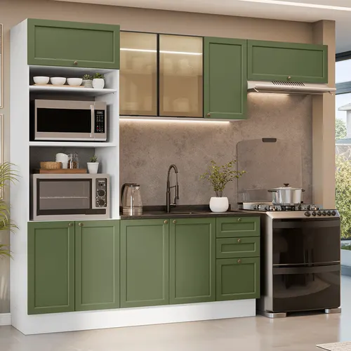 Armário de Cozinha Completa 270 cm Branco/Verde Vik Madesa 08