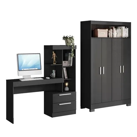 Conjunto para Escritório 2 Peças com Mesa e Armário 4 portas Branco Notável Móveis