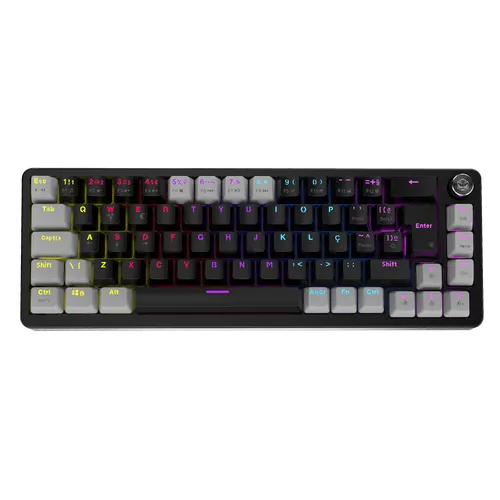 Teclado Mecânico PCYES Mecka 65% ABNT2 Outemu Blue com Knob e RGB Rainbow TPMKBVBL