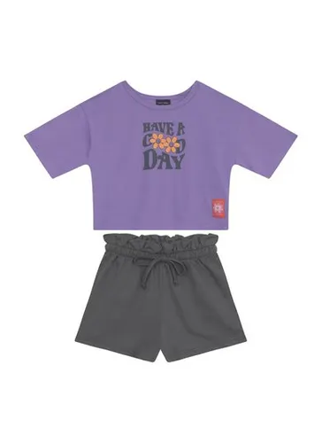 Conjunto Infantil com Blusa Have a Good Day e Short Clochard (Roxo) Guloseima