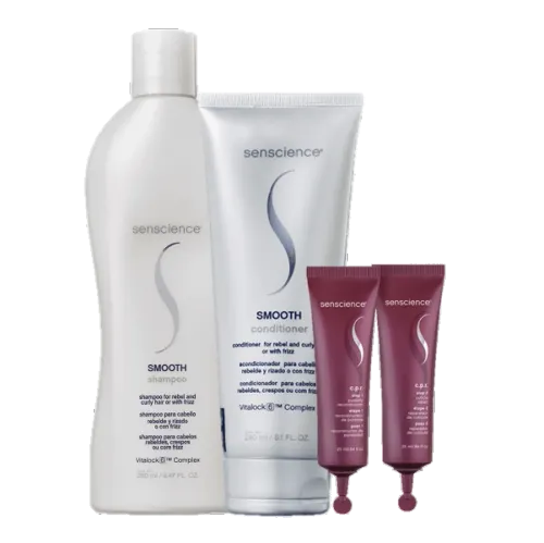 Kit Senscience Smooth Shampoo 280ml Condicionador 240ml e Tratamento Reconstrutor Cpr 50ml