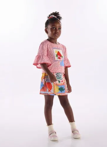 Conjunto Charme Infantil com Blusa e Short Saia Rosa Claro