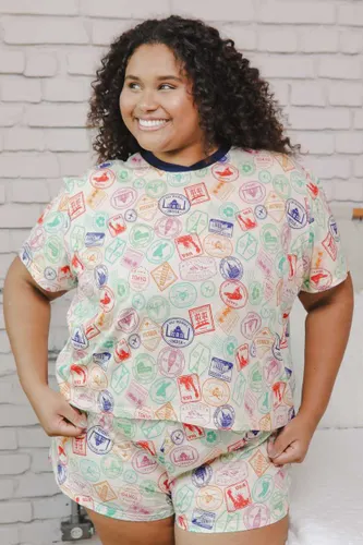 Camiseta Pijama Feminina Cropped Estampa Passaporte dos Sonhos