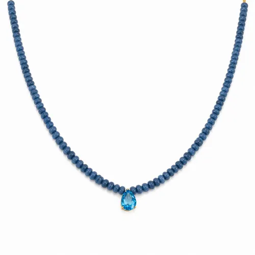 Colar 45cm com Safira e Topázio em Ouro 18K
