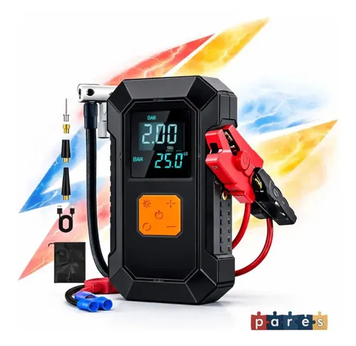 Auxiliar Partida Bateria Compressor Ar Inteligente Emergência Portátil Veicular com Compressor de Ar, Pares Portátil Compressor Ar Veicular
