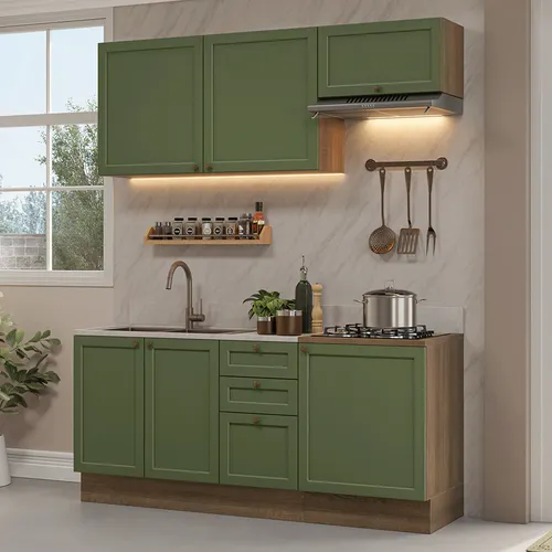 Armário de Cozinha Compacta 180 cm Rustic/Verde Vik Madesa 01