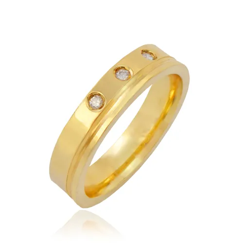 Aliança Íntimo Reta Anatômica 4mm com 3 brilhantes em Ouro 18K