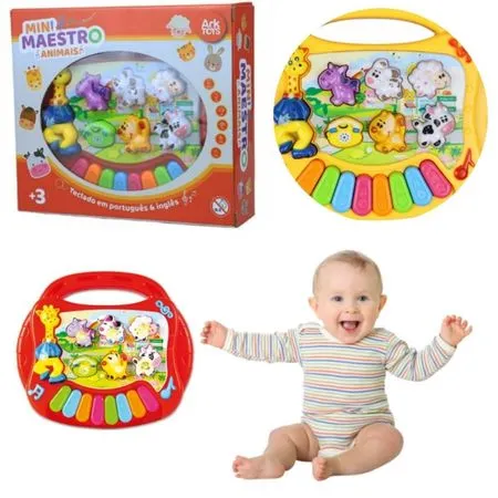 Teclado Infantil de Animais Musical com Teclas Coloridas e Sons Interativos para Crianças e bebes