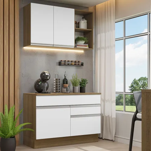 Armário de Cozinha Compacta 120cm Rustic/Branco Glamy Madesa 08