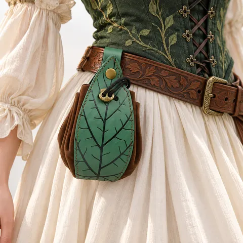 Bolsa de cintura em couro sintético com motivos de folhas, para mulheres, bolsa de cinto de estilo medieval renascentista, acessório de fantasia para LARP (jogo de interpretação de personagens) de elfo da floresta.