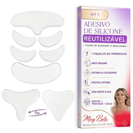 Kit Adesivos Anti Rugas Muy Bela – Skin Care Botox Natural de Silicone | Rosto e Colo Peito  (7 Peças Reutilizáveis)