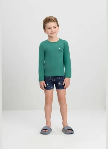Conjunto Infantil com Camiseta FPS+50 e Sunga Boxer (Verde) Quimby