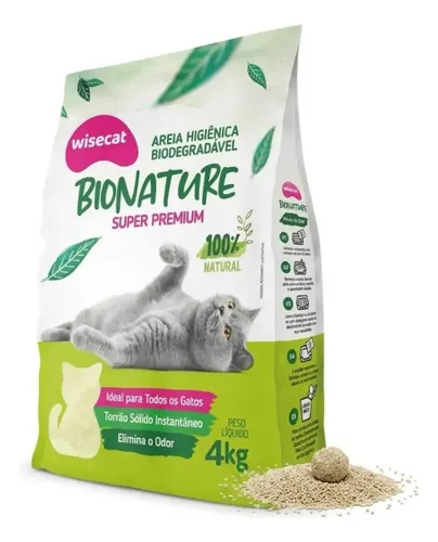Areia de Mandioca para Gatos Biodegradável Wisecat 4kg Bionature