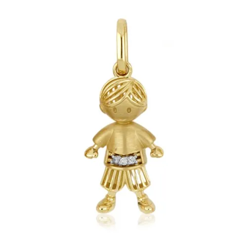 Pingente Menino Bojudo em Ouro 18k com 3 Diamantes