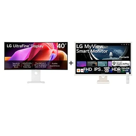 Combo Monitor LG UltraFine 40U990A-W Nano IPS Black 5K2K WUHD 40" + Monitor LG MyView Smart - Tela IPS de 32'' - 40U990.32SR50