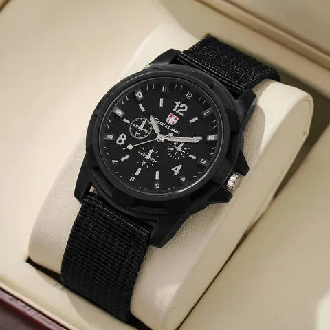 Casual masculino militar relógios esporte quartzo relógio de pulso banda náilon masculino relógio relogio masculino (sem caixa)