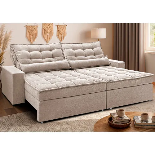 Sofá Retrátil e Reclinável Molas Ensacadas Belle Boucle Cama inBox