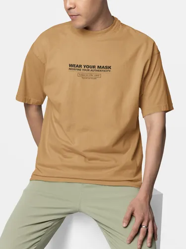 Camiseta Oversized Masculino Estampada Authenticity Streetwear Premium Bege